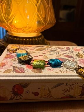 Multicolor Glass Bead Decorative book charm.- Yellow, Blue, Green, Clear